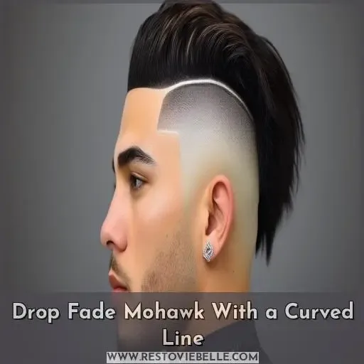 Drop Fade Mohawk With a Curved Line